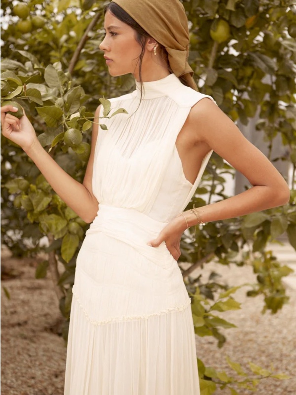 Shona Joy - Clemence High Neck Midi Dress - Cream - Size 2